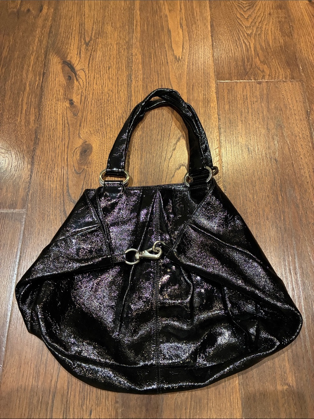 Nordstrom Black Shimmer Shoulder Bag with Silver Hardware